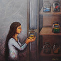 Preservation' figurative acrylic painting by artist Pallavi Dutta, 17x17 inch, on canvas