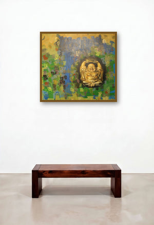 Preserveing Lough For All (Laughing Buddha in the City) by artist Shitangshu Mondal displayed in a Urban Loft Penthouse