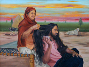 Priceless Bonding by Kulwinder Singh, Original Oil Lifestyle Painting on Canvas, Medium Horizontal Wall Art