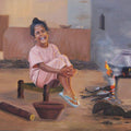 Lifestyle oil painting titled 'Priceless Happiness', 30x40 inches, by artist Kulwinder Singh on Canvas