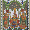 Religious phad traditional art titled 'Princess Soda In Garden With Dasi', 17x12 inches, by artist Abhishek Joshi on Handmade Canvas
