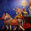 Religious acrylic painting titled 'Procession Of Culture', 36x60 inches, by artist Kanha Behera on Canvas