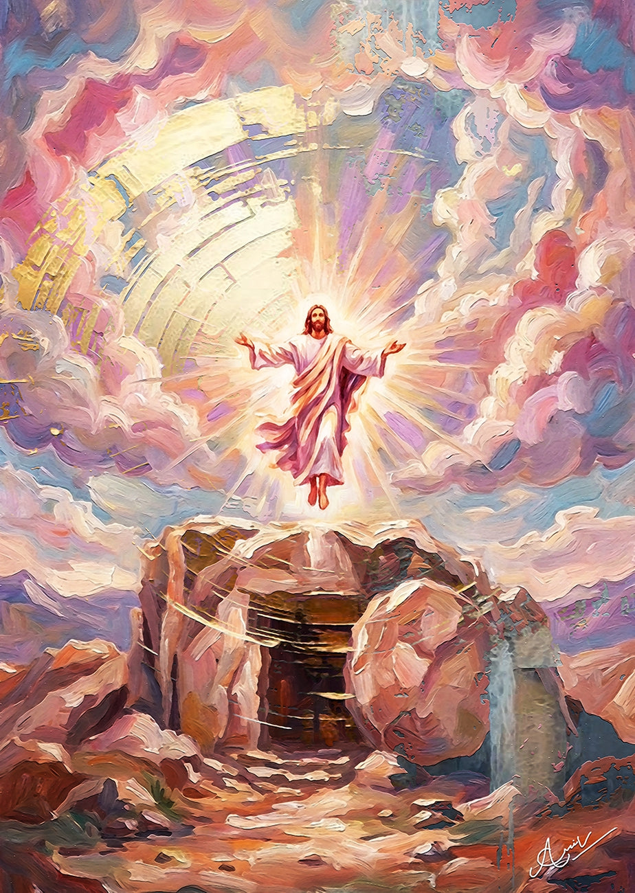 The Promise' religious mixed-media painting by artist Anil Kumar, 45x32 inch, on canvas