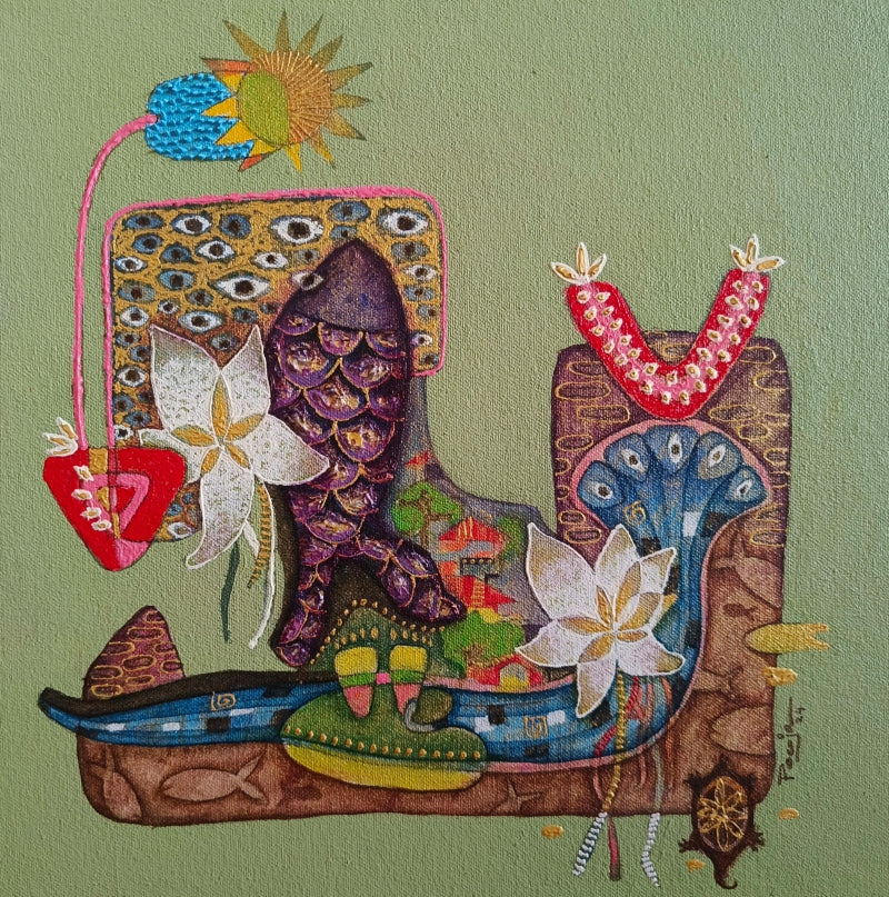 Protector' religious acrylic painting by artist Pooja Mhatre, 12x12 inch, on canvas