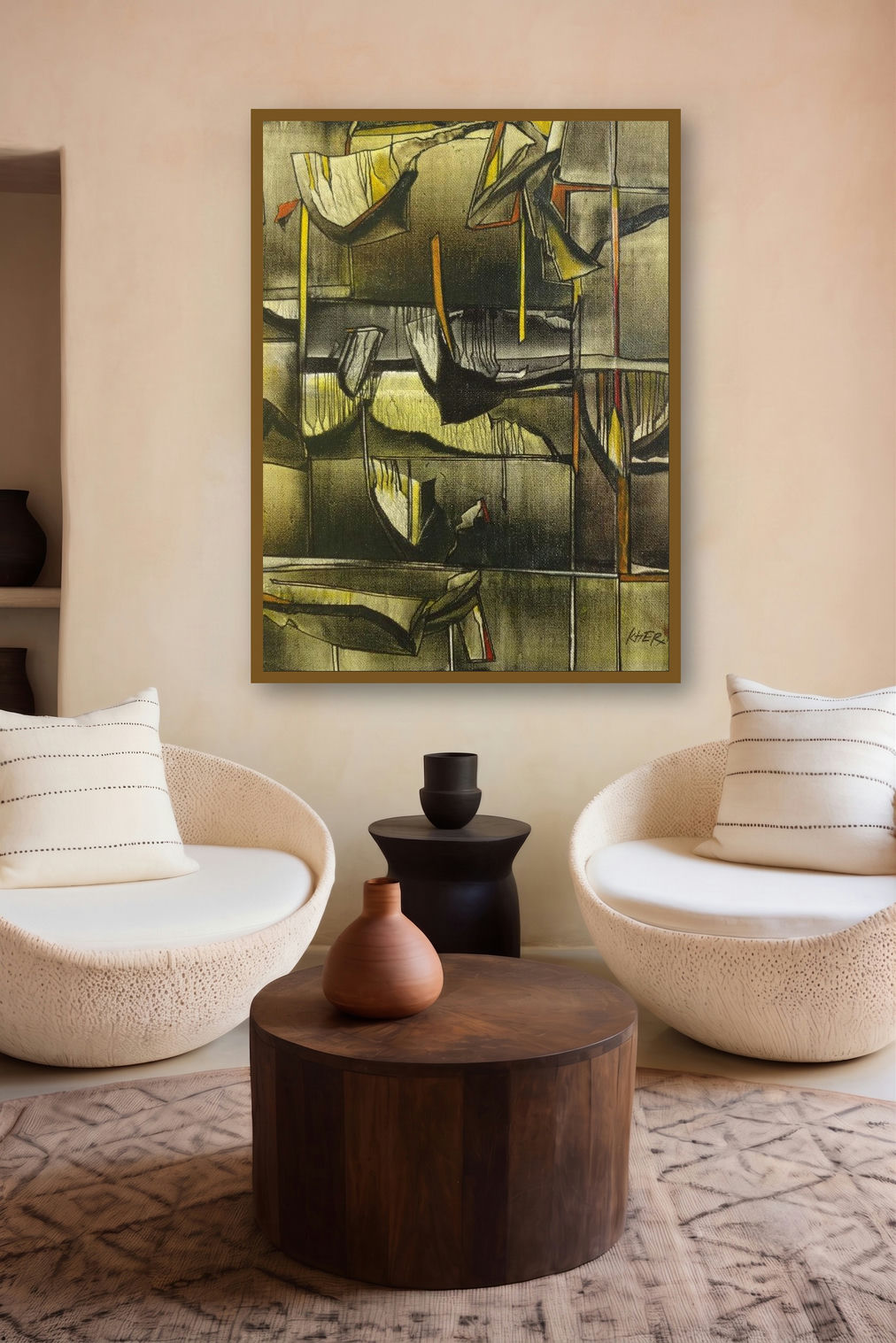 Ptg (Urban Echoes) by artist Ramesh Kher displayed in a Museum Style gallery