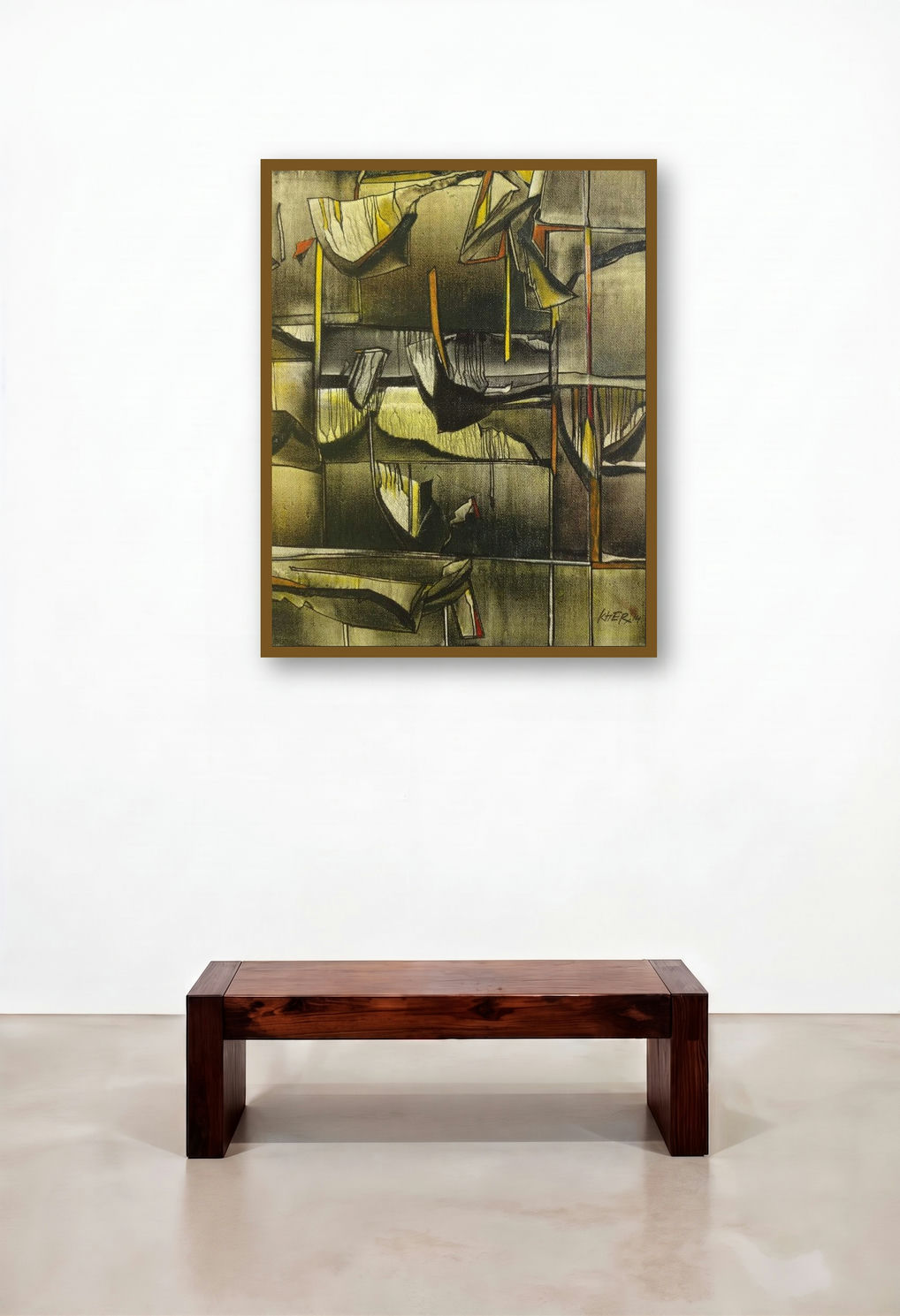 Ptg (Urban Echoes) by artist Ramesh Kher displayed in a Japandi Living Room