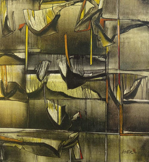 Ptg (Urban Echoes) by Ramesh Kher, Original Oil Fantasy Painting on Canvas, Small Vertical Wall Art