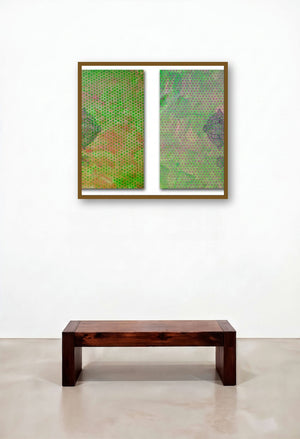 Purabh Paschim (Dual Echoes: Abstract Forms in Harmony) by artist Sumit Mehndiratta displayed in a Luxury Hotel Lobby