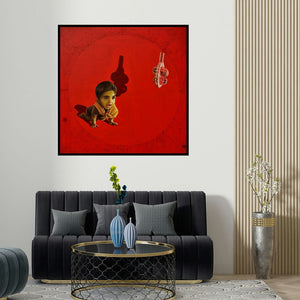 Jitendra Saini's 'Pursue My Dreams' painting visualized above a sofa in a contemporary room.