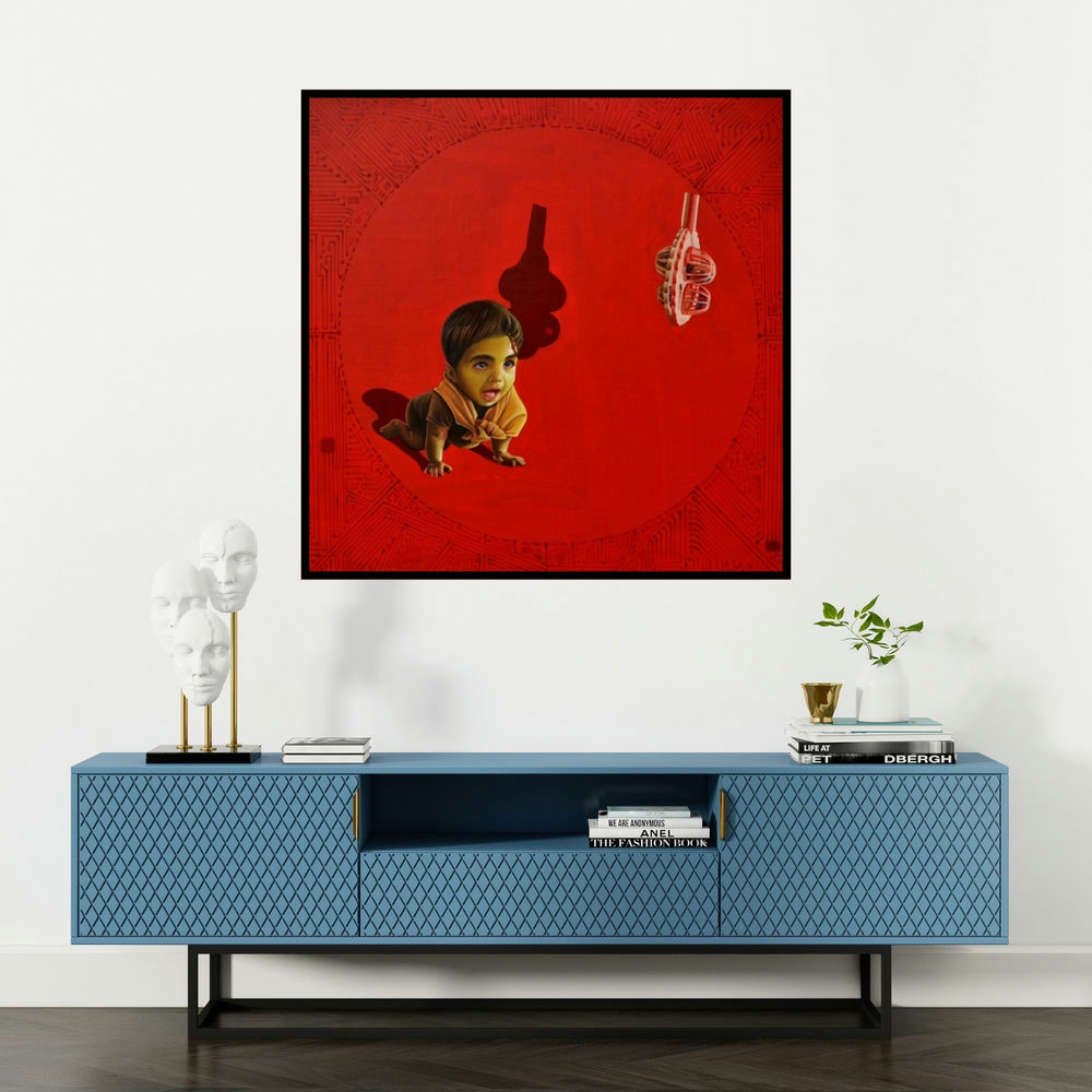 'Pursue My Dreams' painting by Jitendra Saini shown on a wall in a furnished room.