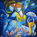 Religious acrylic painting titled 'Purush O Prakiti I', 33x32 inches, by artist Susmita Mandal on Canvas