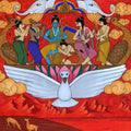 Religious acrylic painting titled 'Pushpak Viman', 45x45 inch, by artist Chetan Katigar on Canvas