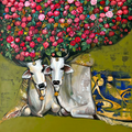 Quality Time 1' animals acrylic painting by artist Jjiban Biswas, 60x48 inch, on canvas
