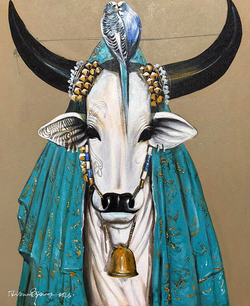 Quality Time 2' animals acrylic painting by artist Jjiban Biswas, 24x20 inch, on canvas
