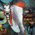 Quality Time 3' animals acrylic painting by artist Jjiban Biswas, 36x48 inch, on canvas