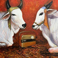 Quality Time' animals acrylic painting by artist Jiban Biswas, 36x60 inch, on canvas