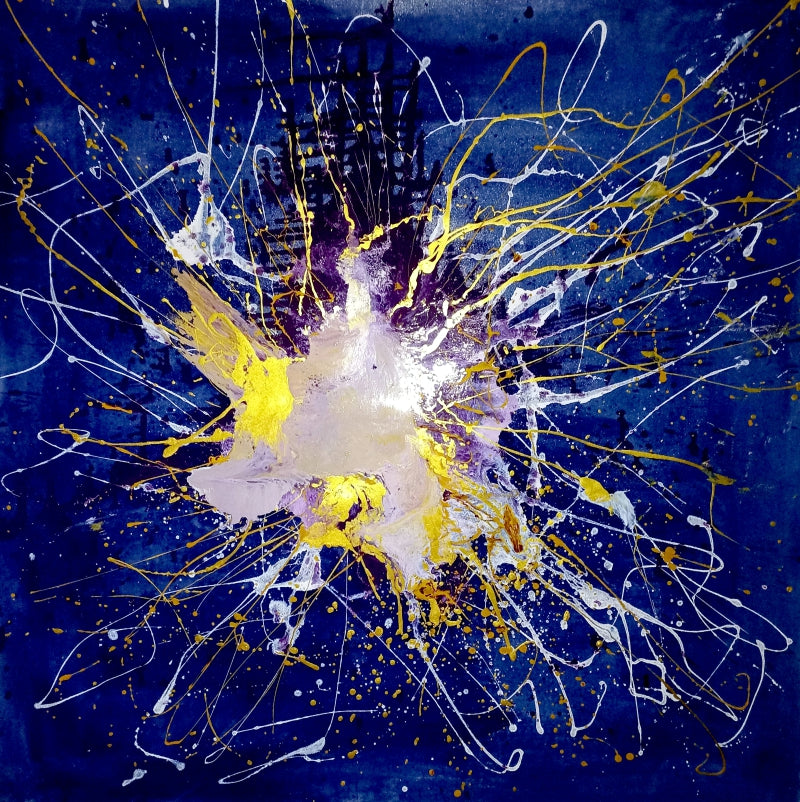 'Quantum Splash' abstract enamel painting by artist Ravi Vishwakarma, 48x48 inch, on canvas