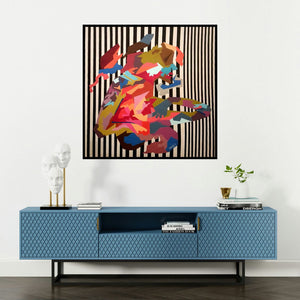 'Queen' painting by Sheetal Singh shown on a wall in a furnished room.