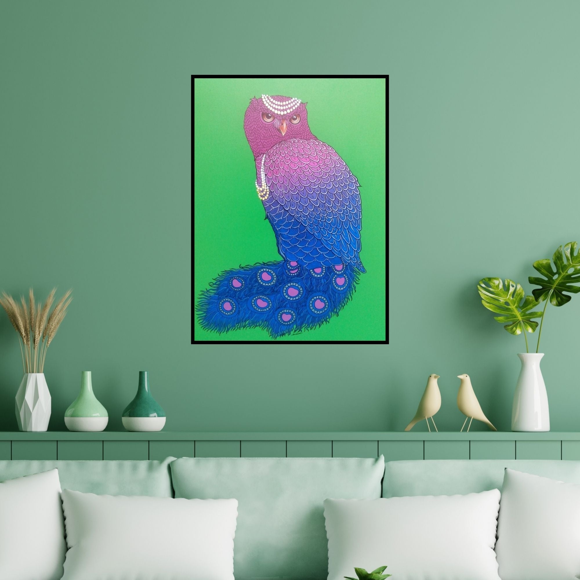 Preview of 'Queen 1 (The Wise One)' Painting by Bandana Kumari shown on a wall in a furnished room.