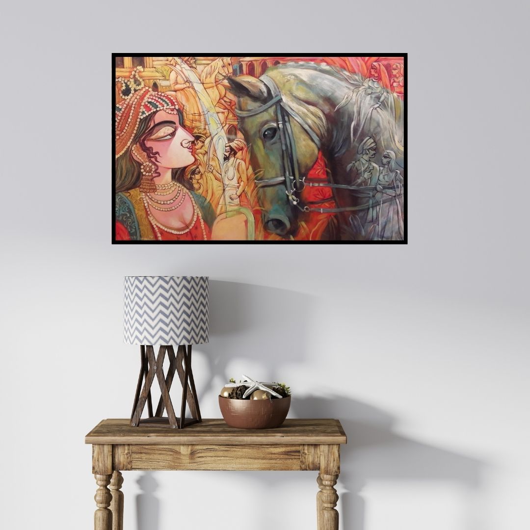 In-situ view of Subrata Ghosh's 'The Queen' painting in a room