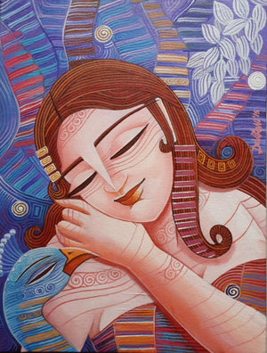 Queen Iii (Whispers of the Soul) by Devirani Dasgupta, Original Acrylic Figurative Painting on Canvas, Small Vertical Wall Art