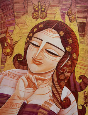 Queen Iv (Butterfly Dreams) by Devirani Dasgupta, Original Acrylic Figurative Painting on Canvas, Small Vertical Wall Art