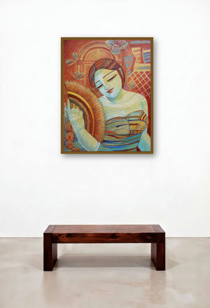 Queen V (Summers Breeze) by artist Devirani Dasgupta displayed in a Art Deco Hotel Suite