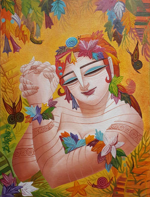 Queen Vi (Natures Embrace) by Devirani Dasgupta, Original Acrylic Figurative Painting on Canvas, Small Vertical Wall Art