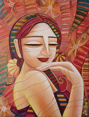 Queen Vii (Sylvan Nymph) by Devirani Dasgupta, Original Acrylic Figurative Painting on Canvas, Small Vertical Wall Art