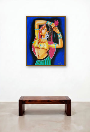 Queen With Lotus by artist Ragunath displayed in a Elegant Library