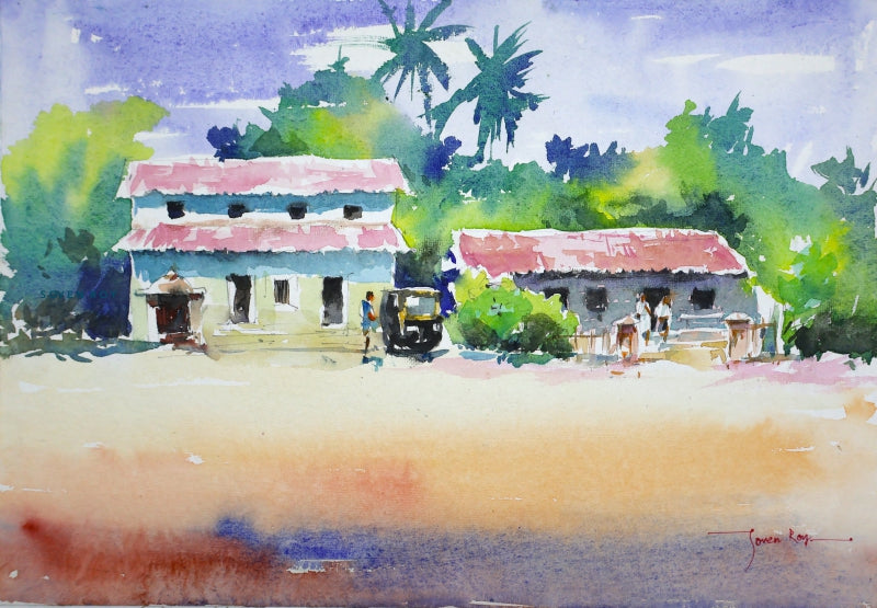 Quiet Afternoon' landscape watercolor painting by artist Soven Roy, 10x14 inch, on paper