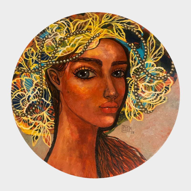 The Quiet Crown 1' figurative acrylic painting by artist Suruchi Jamkar, 24x24 inch, on canvas
