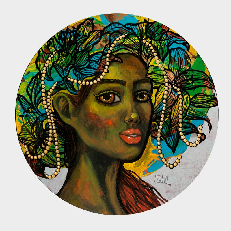 The Quiet Crown 2' figurative acrylic painting by artist Suruchi Jamkar, 24x24 inch, on canvas