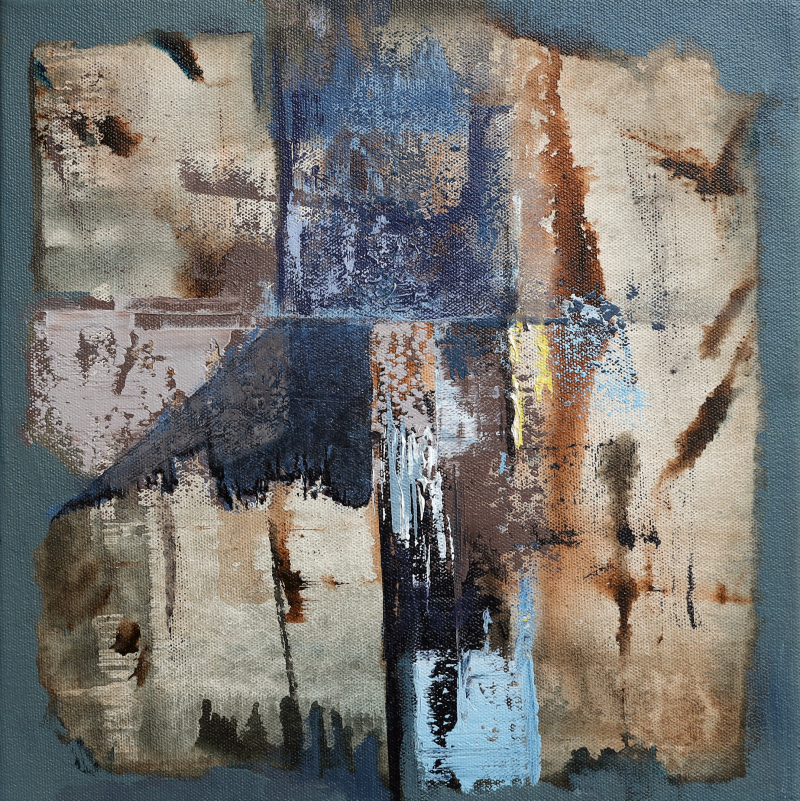 Quiet Structures' abstract acrylic painting by artist Dilip Mali, 12x12 inch, on canvas