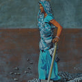 The Quiet Struggle 1' figurative acrylic painting by artist Manish Solanki, 15x12 inch, on paper