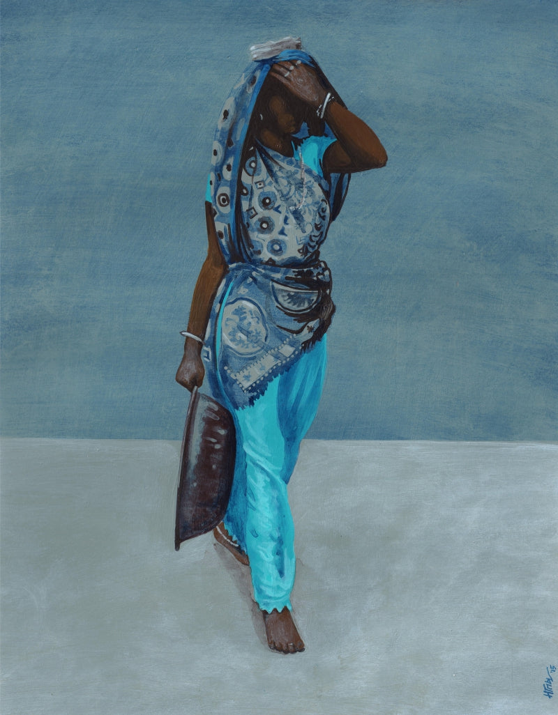 The Quiet Struggle 3' figurative acrylic painting by artist Manish Solanki, 15x12 inch, on paper
