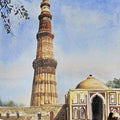 Cityscape acrylic painting titled 'Qutab Minar Delhi', 24x18 inches, by artist Ranabir Saha on Canvas