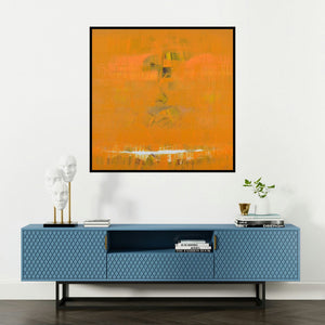 'Search Of Eternity 29 (Emerging Forms)' painting by Raghu Neware shown on a wall in a furnished room.