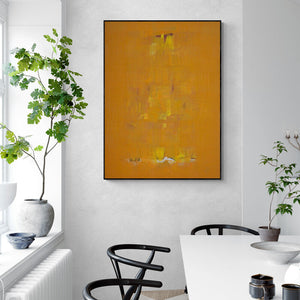 Preview of 'Search Of Eternity 31 (Golden Abstraction)' Painting by Raghu Neware shown on a wall in a furnished room.