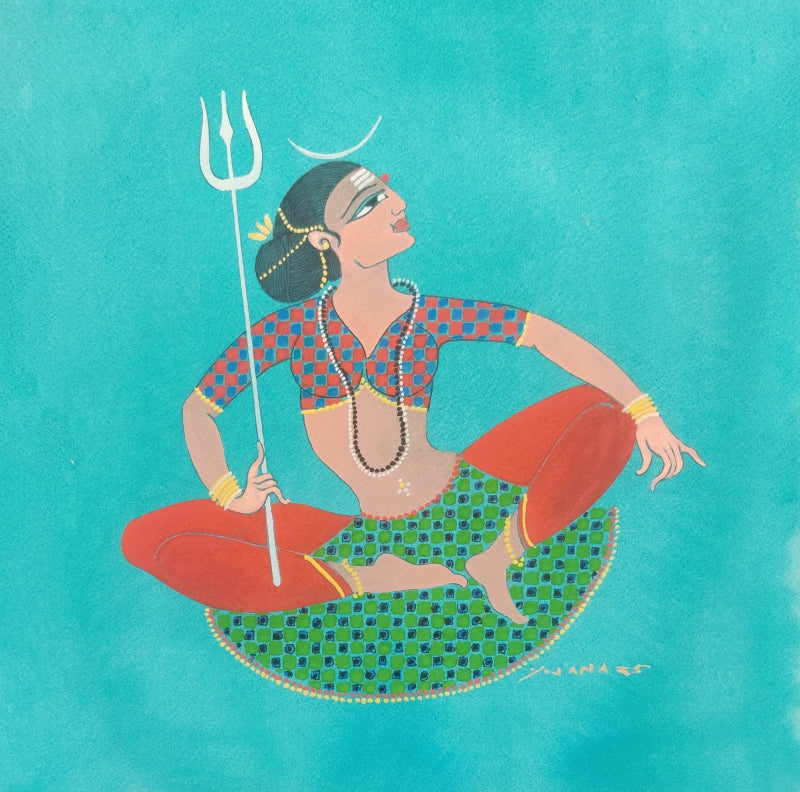 'Raajsute' religious mixed-media painting by artist Yojana Dehankar, 12x12 inch, on paper