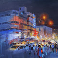 Cityscape acrylic painting titled 'Raat Baaki II', 36x30 inches, by artist Bijay Biswaal on Canvas