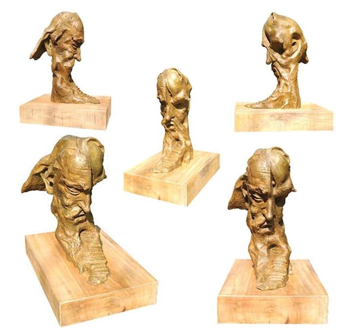 Rabindranath Tagore' portrait Bronze sculpture by artist Sukanta Chowdhury, 18x12 inch, on bronze