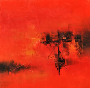 Rad ' Red I (Crimson Awakening) by Raju Durshettiwar, Original Acrylic Abstract Painting on Canvas, Small Square Wall Art