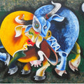 Animals acrylic painting titled 'RADGA AND KRISHNA', 36x48 inches, by artist Uttam Manna on Canvas