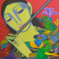 Religious acrylic painting titled 'Radha 2', 19x15 inches, by artist Prakash Deshmukh on Canvas