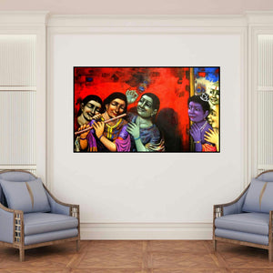 'Radha (The Inner Radiance)' painting by Apet Pramod shown on a wall in a furnished room.