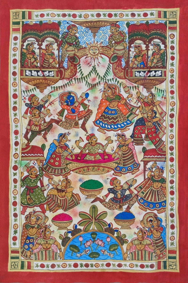 Radha Krishna' religious phad traditional Art by artist Abhishek Joshi, 24x18 inch, on handmade cotton canvas