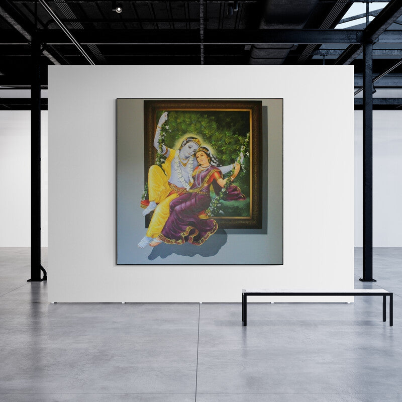 In-situ view of Jitendra Gaikwad's 'Radha Krishna (Radha Krishna on a Swing)' painting in a room