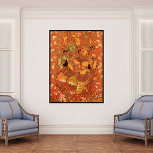 In-situ view of Manikandan Punnakkal's 'Radha Krishna (Radha Krishna on a Swing)' painting in a room