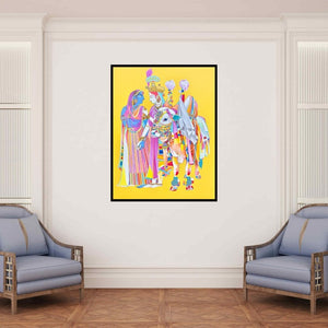 In-situ view of Mohammed Osman's 'Radha Krishna 2 (Divine Love and Playfulness)' painting in a room